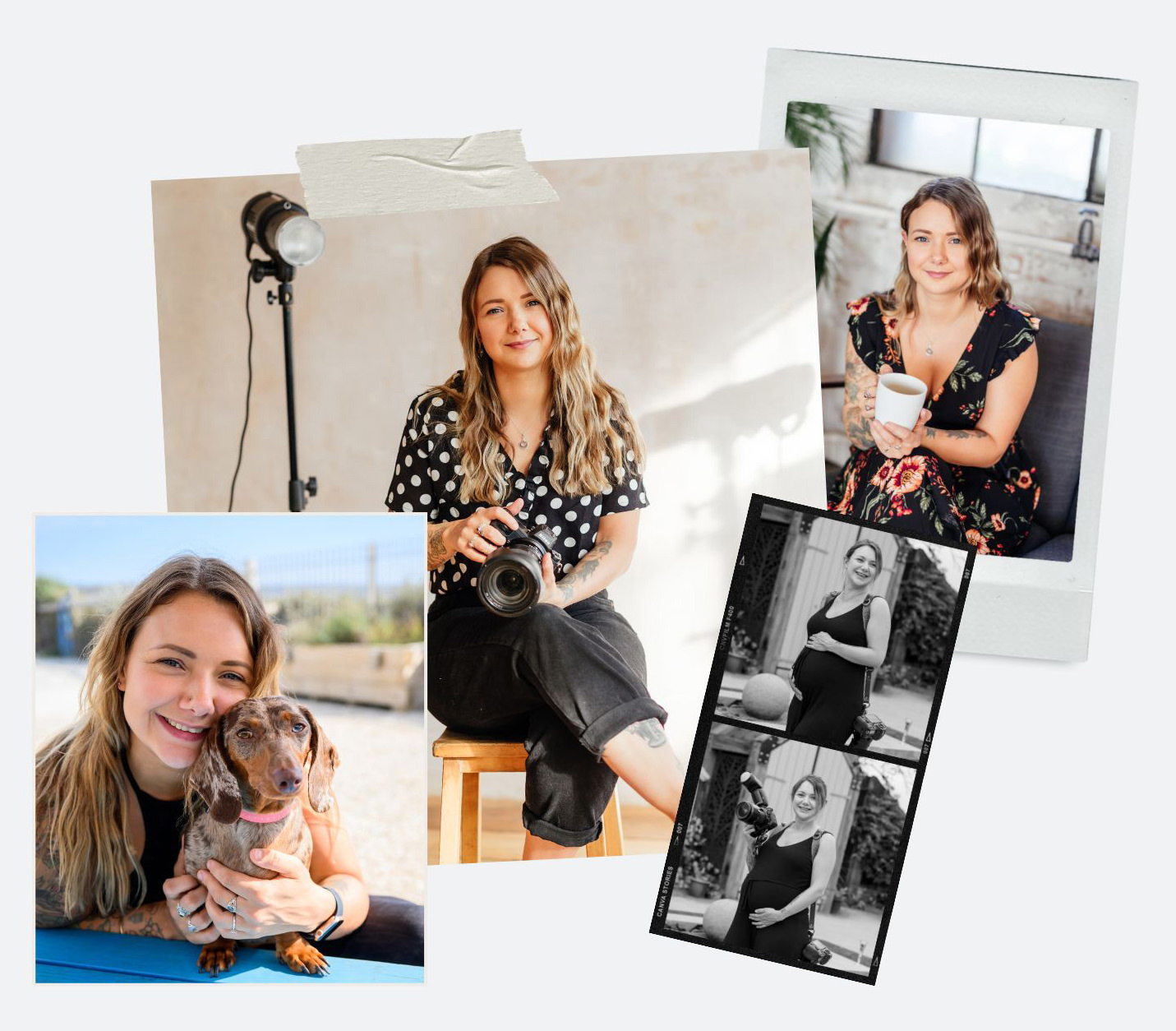 Collage photos of Nottingham family photographer Sally Rose holding a camera